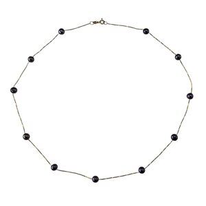 14K Yellow Gold Black Pearl Station Necklace #23999